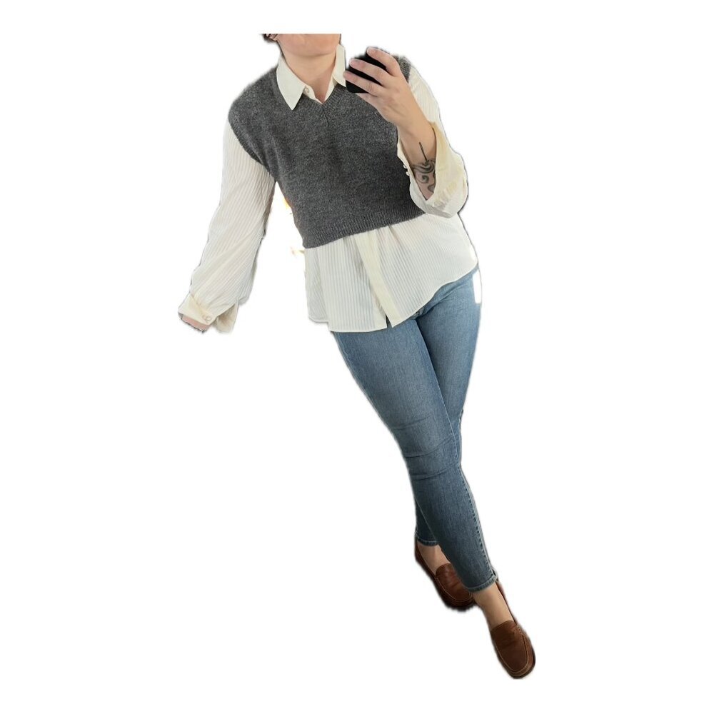 MANGO Gray Knit Cropped Sweater Vest - Picture 2 of 4